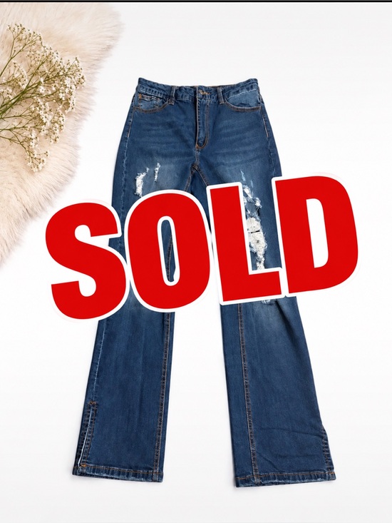 Fashion Nova Denim - Fashion Nova Dark Blue Distressed Flare Jeans